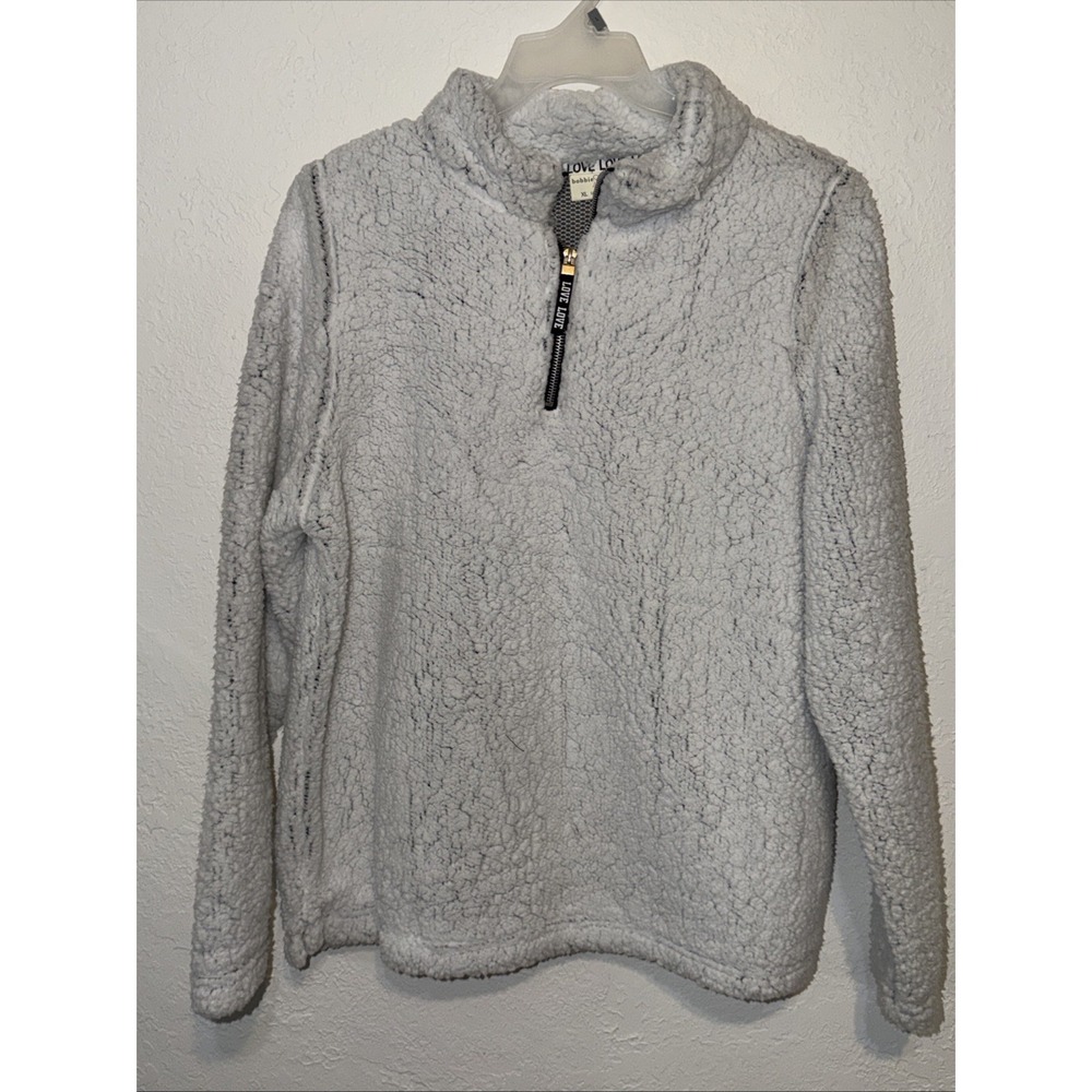 Bobbie Brooks Womens XL Sherpa Fleece Quarter Zip Pullover Light Grey Mock Neck